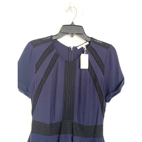 Maje Flounced tiered lace trimmed Dress in Navy - Picture 3 of 10